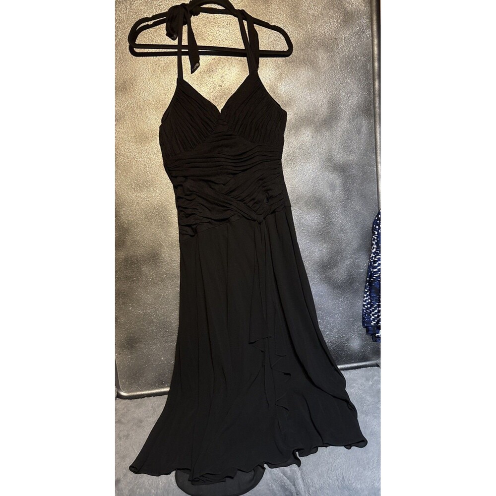 Sangria Petite Halter A-Line Ruched Black Cocktail Dress Sz 14 Party Date Night